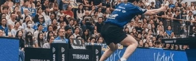 樊振东德甲比赛腾空爆冲，飞天大熊猫